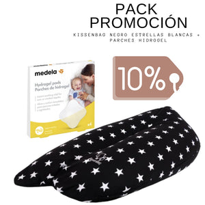 Pack Cojín Kissenbag Negro Estrellas Blancas + Parches de Hidrogel